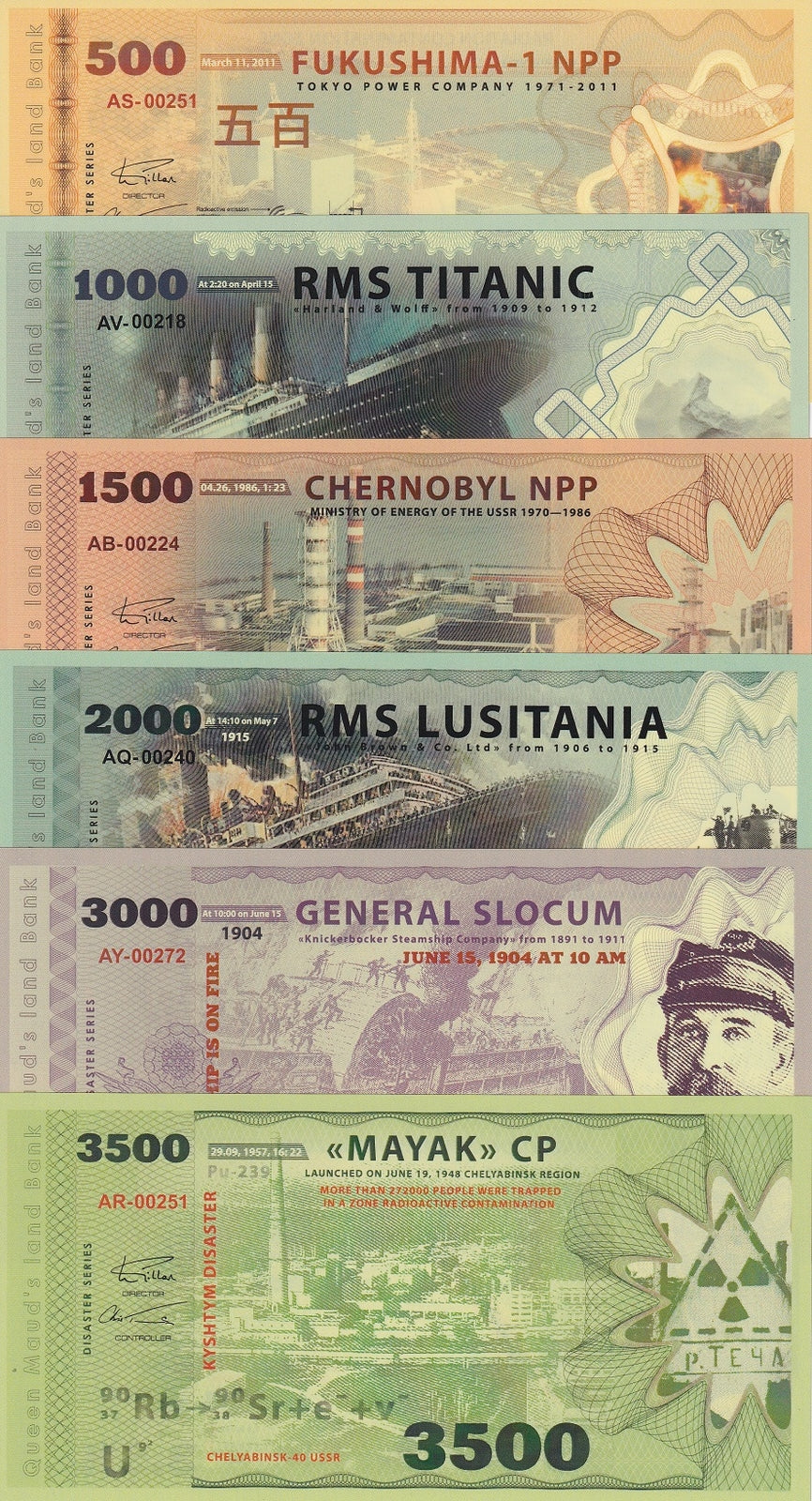 Queen Maud Land Set 6 Disasters 500-3500 Titanic Chernobyl Polymer Fantasy