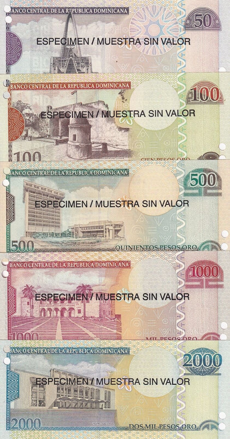 Dominican Set 5 UNC 50 100 - 2000 Pesos 2006 P 176  P 169 - P 181 SPECIMEN