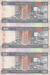 Hong Kong Set 3 UNC 20 Dollars 1995 1998 2001 P 201 , HSBC, Lion