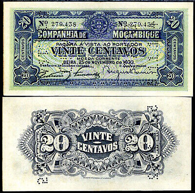 Mozambique 20 Centavos 1933 P R29 UNC W/Tone