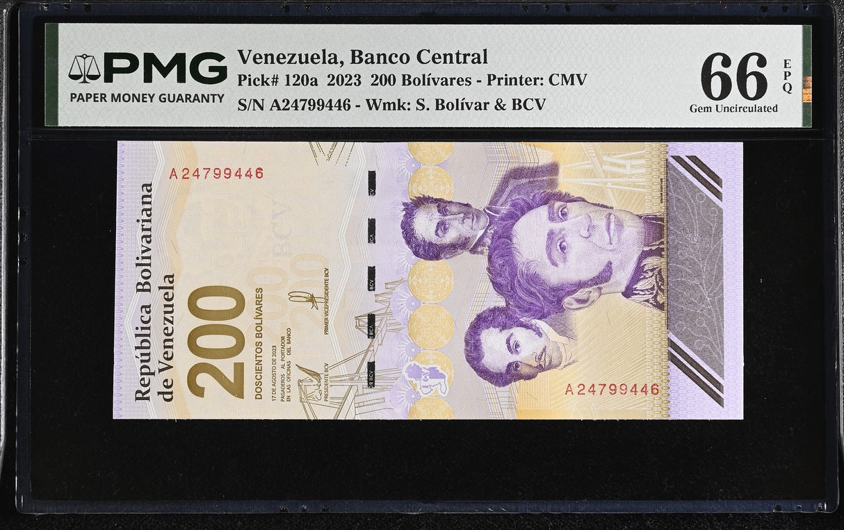 Venezuela 200 Bolivares 2023 P 120 a Gem UNC PMG 66 EPQ