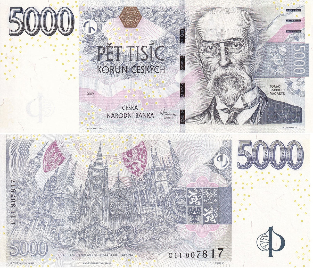 Czech Republic 5000 Korun 2009 P 27 UNC
