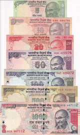 India set 7 AU-UNC 5 10 20 50 100 500 1000 Rupees P 88A -106 107 AU