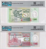 Uruguay Set 2; 20 50 Pesos 2020 P 101 P 102 Superb Gem UNC PMG 67 EPQ