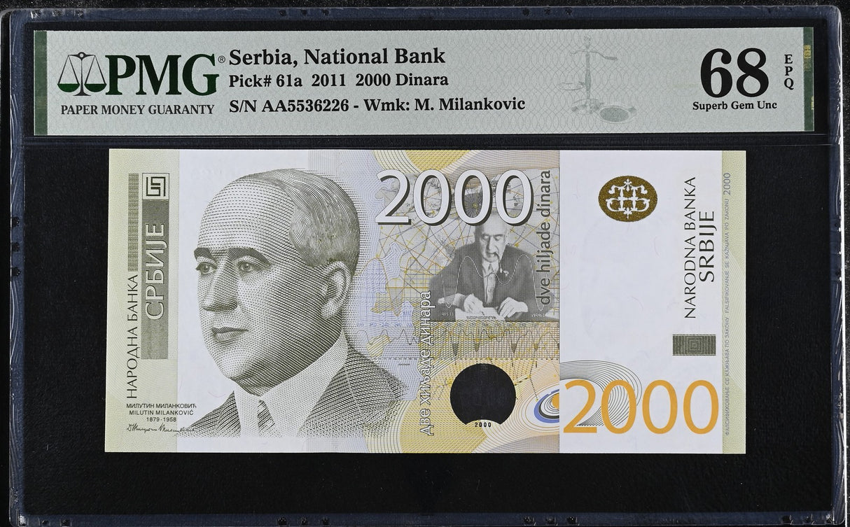 Serbia 2000 Dinara 2011 P 61 a AA PREFIX Superb Gem UNC PMG 68 EPQ TOP POP