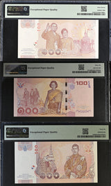 Thailand SET 3; 100 Baht ND 2010-2015 Comm. P 123 126 127 Gem UNC PMG 66 67 EPQ