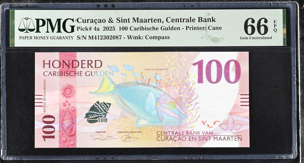 CURACAO & SINT MAARTEN 100 Gulden 2025 P 4 a Gem UNC PMG 66 EPQ