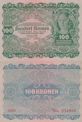 Austria 100 Kronen 1922 P 77 AUnc , Oesterreichisch-ungarische Bank