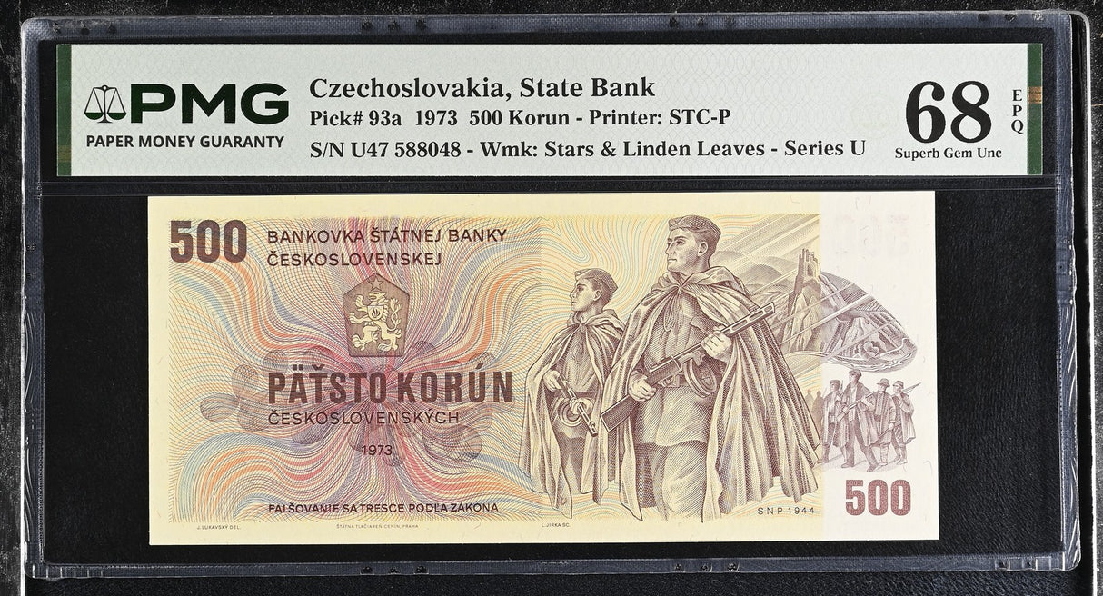 Czechoslovakia 500 Korun 1973 P 93 a Superb Gem UNC PMG 68 EPQ