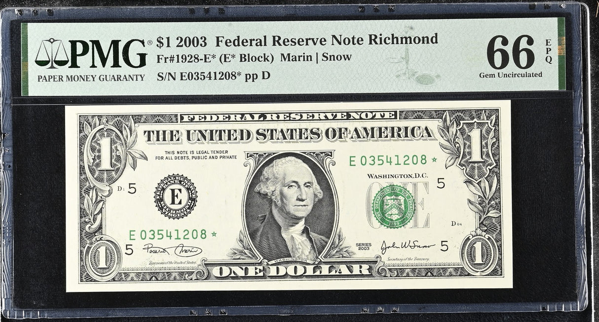 United States 1 Dollar USA 2003 P 515 a* Replacement Richmond Gem UNC PMG 66 EPQ