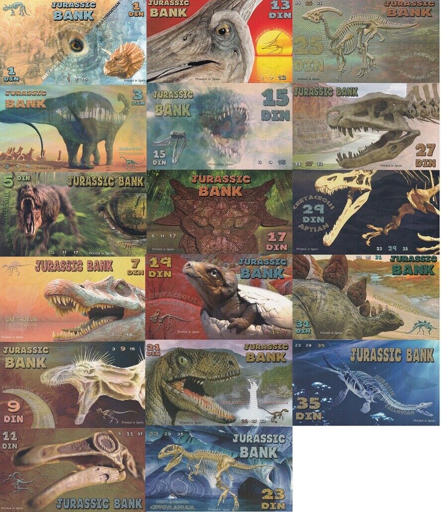 Jurassic Bank Set 17 Pcs 1 - 35 Din 2015 Polymer Dinosaurs