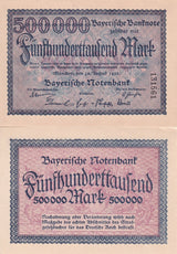 Germany Bayern 500000 Mark 1923 P S930 UNC Emergency Hyperinflation