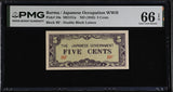 Burma 5 Cents ND 1942 P 10 a Gem UNC PMG 66 EPQ TOP POP Japanese occupation WWII
