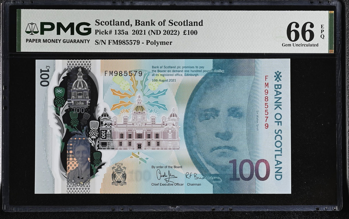 Scotland 100 Pounds 2021 ND 2022 Polymer P 135 a Gem UNC PMG 66 EPQ