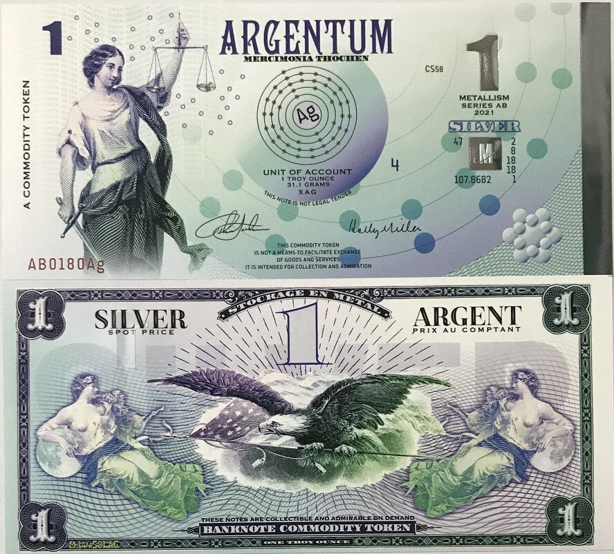 Argentum 1 Metallism Silver Commodity Token Series AB 2021 Polymer