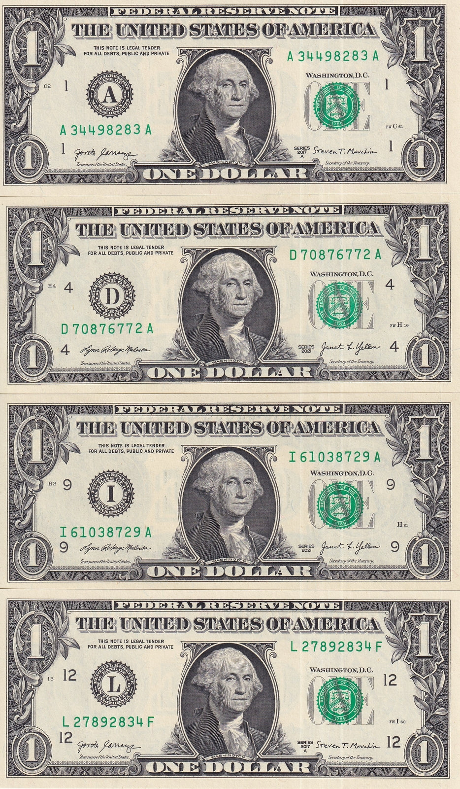 United States Set 4 Pcs 1 Dollars Mixed State Random Years P 544 549 UNC