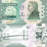 UNITED STATE USA. DELAWARE 50 Dollars 1st STATE 2014 POLYMER RODNEY Private issu
