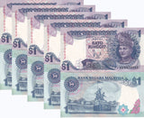 Malaysia 1 Ringgit ND 1989 P 27 b UNC LOT 5 PCS