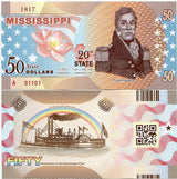 USA MISSISSIPPI 50 DOLLARS 2016 STATE 20TH PUSHMATAHA POLYMER Private issued