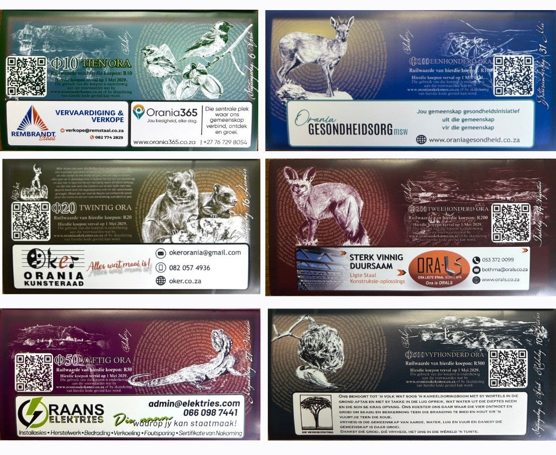 South Africa Orania Set 6 AU-UNC 10 20 50 100 200 500 Ora 2026-2029 Art Paper