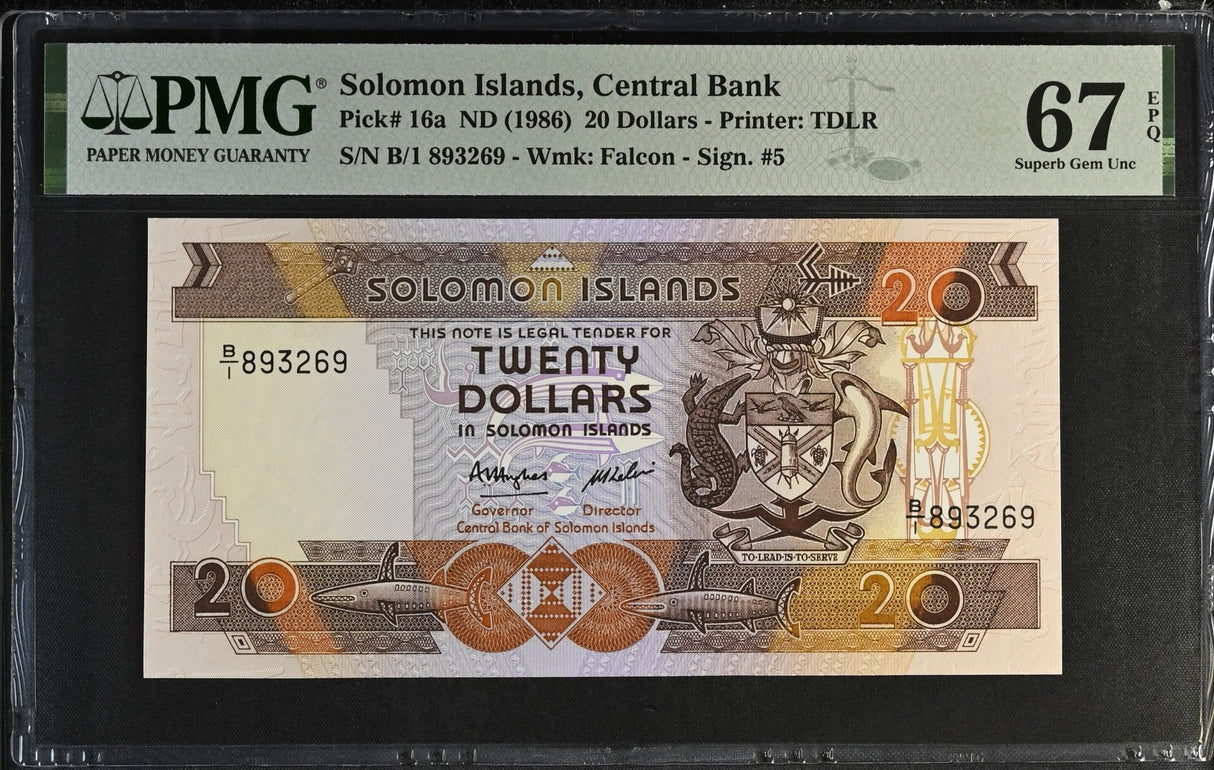 Solomon Islands 20 Dollars ND 1986 P 16 a Superb Gem UNC PMG 67 EPQ