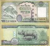 Nepal 100 Rupees 2019 P 80 b UNC , Mount Everest , Rhinoceros ,Rhino