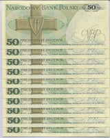 Poland 50 Zlotych 1988 P 142 c UNC Lot 10 PCS 1/10 Bundle