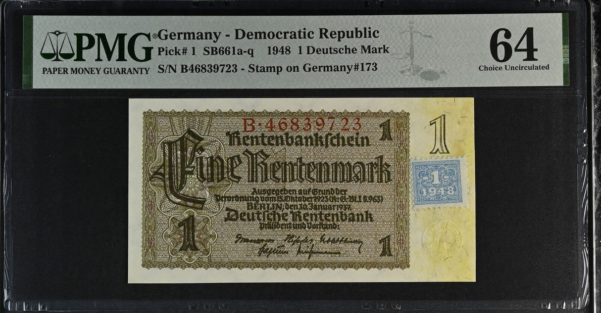 Germany Democratic 1 Deutsche 1948 P 1 UNC PMG 64