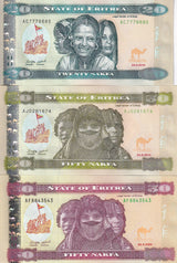 Eritrea Set 3 UNC 20 50 50 Nakfa 2004 2011 2012 P 7 9 12 Fieldwork Cargo ships
