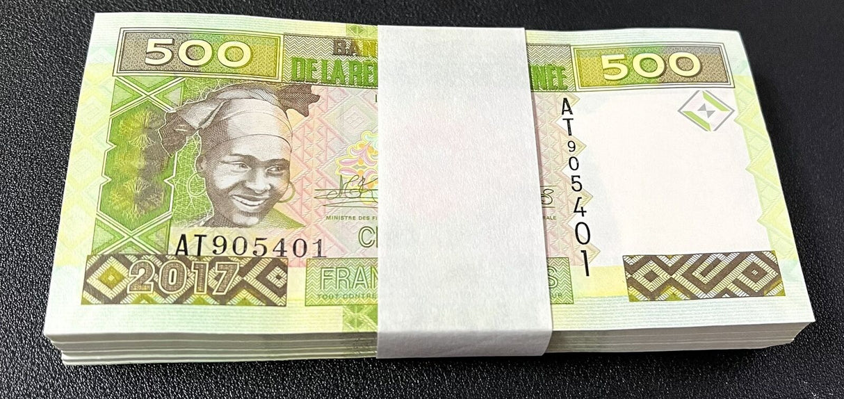 Guinea 500 Francs 2017 P 47 UNC LOT 100 PCS 1 Bundle