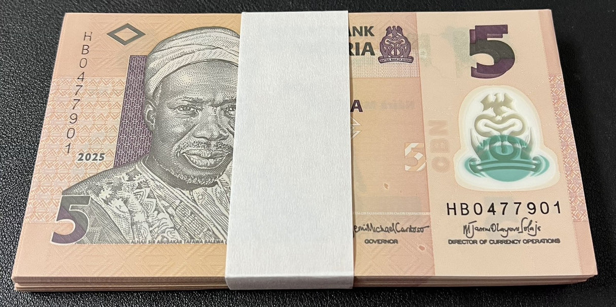 Nigeria 5 Naira 2025 P 38 Polymer AUnc LOT 100 PCS 1 Bundle See Scan