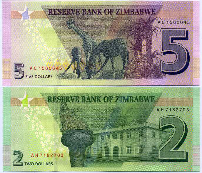 Zimbabwe Set 2 Pcs 2 5 Dollars 2019 P 101 102 UNC