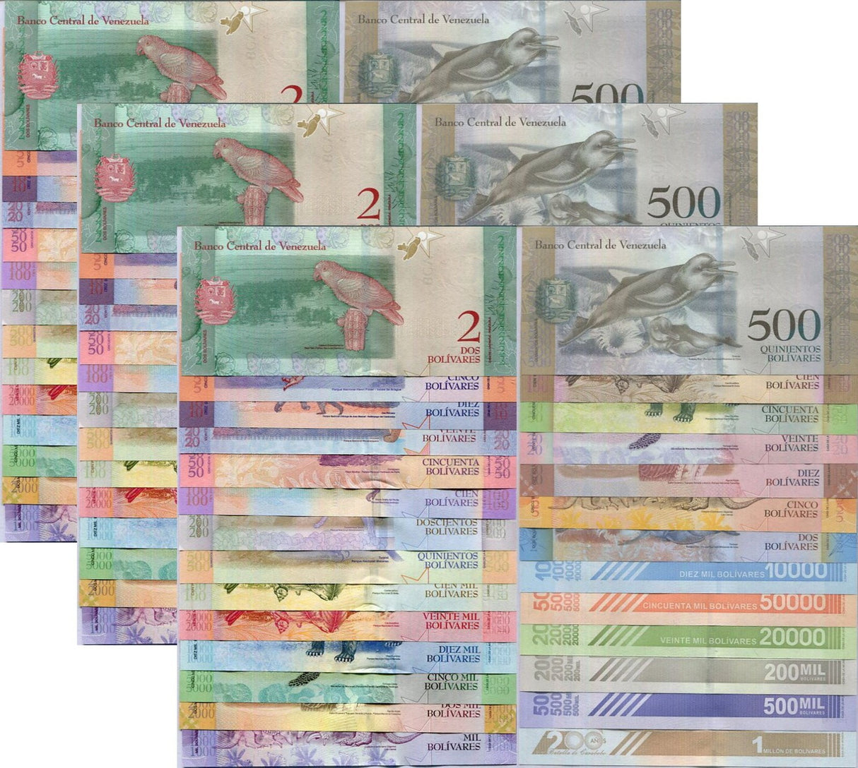 Venezuela Set 27 x Lot 3 = 81 UNC  2 - 1 Million Bolivares 2013-2021 P 88 - 114