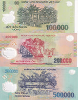 Vietnam SET 3 UNC 100000 200000 500000 Dong Mixed year P 122 123 124