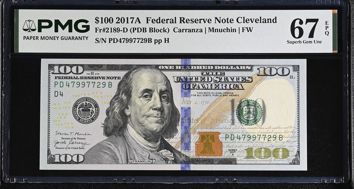 United States 100 Dollars USA 2017A P 548 D Cleveland Superb Gem UNC PMG 67 EPQ