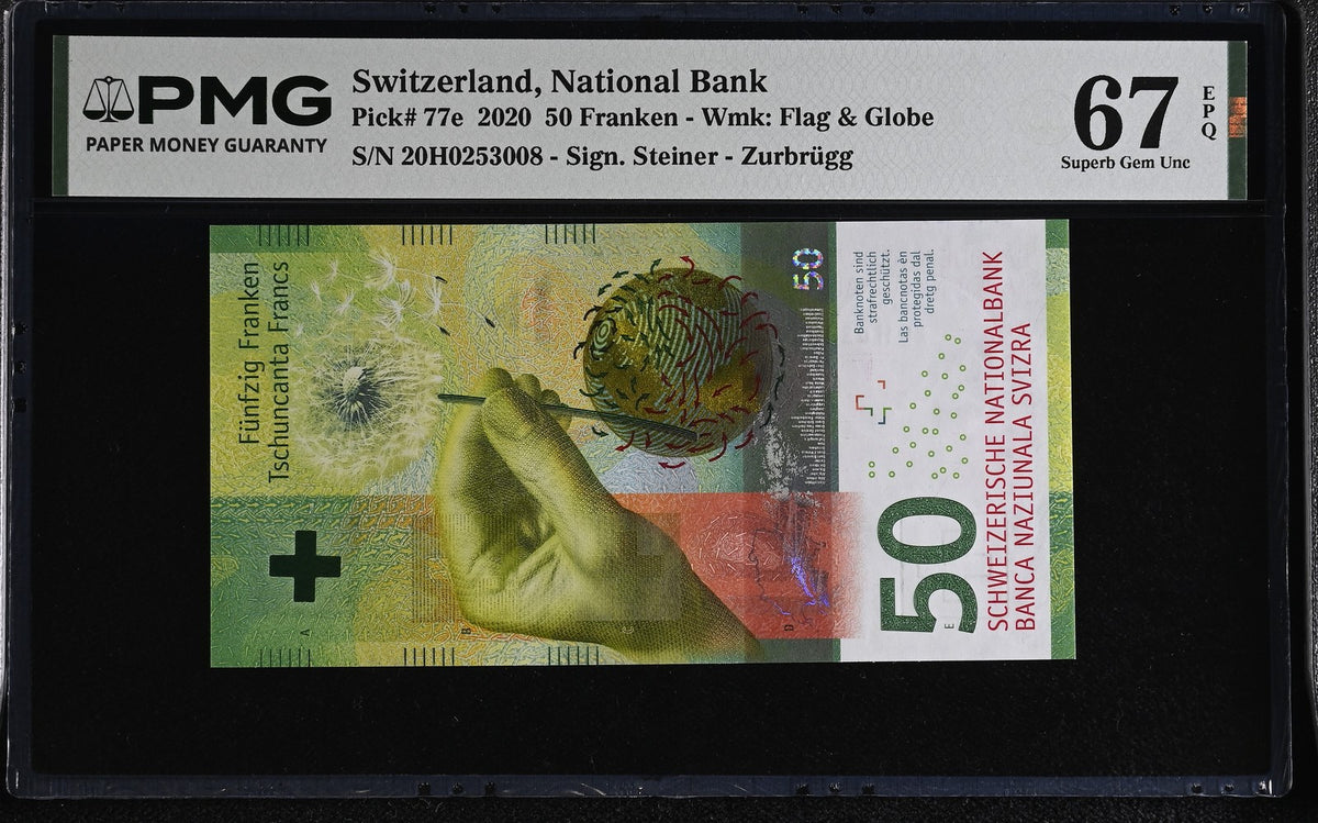 Switzerland 50 Franken 2020 P 77 e Superb Gem UNC PMG 67 EPQ