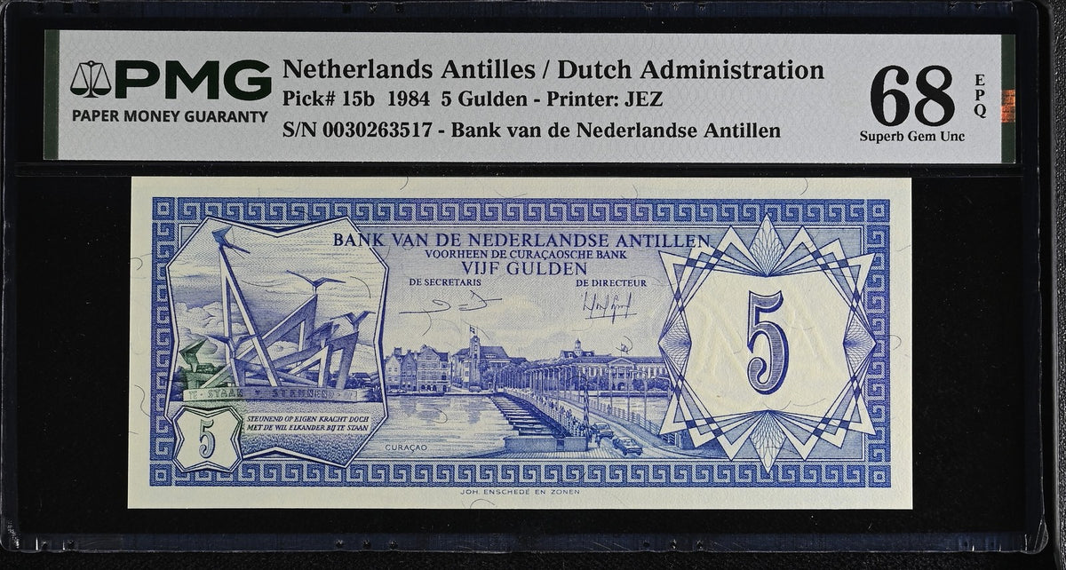 Netherlands Antilles 5 Gulden 1984 P 15 b Superb Gem UNC PMG 68 EPQ