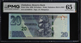 Zimbabwe 20 Dollars 2020 P 104 a Gem UNC PMG 65 EPQ , Grade Note
