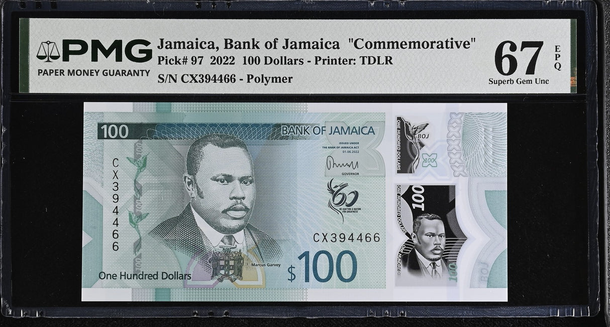 Jamaica 100 Dollars 2022 P 97 Commemorative Polymer Superb Gem UNC PMG 67 EPQ
