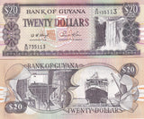 Guyana 20 Dollars ND 1996 P 30 b UNC ,Kaieteur Falls ,Ferry vessel