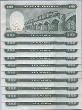 Eritrea 10 Nakfa 1997 P 3 UNC Lot 10 Pcs, Women Dogali River railroad viaduct
