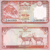 Nepal 20 Rupees 2023 P 78 New Sign Sambar Deers UNC