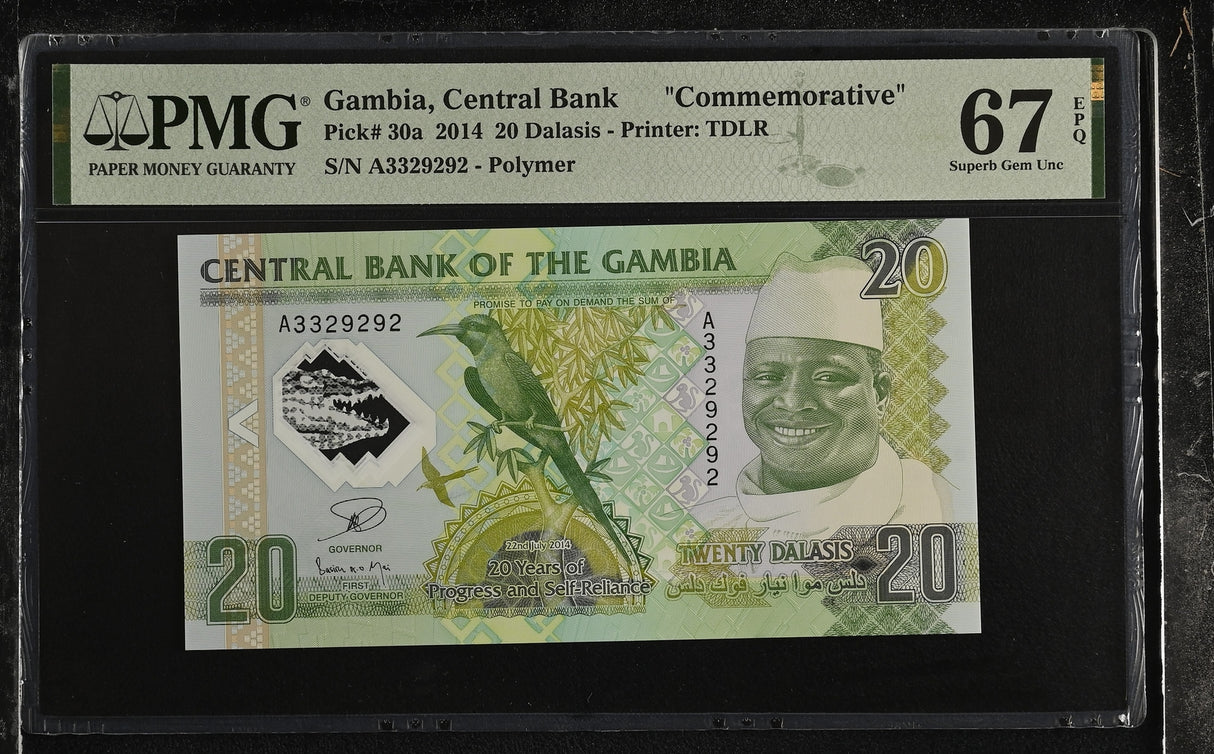 Gambia 20 Dalasis 2014 Polymer Commemorative P 30 a Superb Gem UNC PMG 67 EPQ