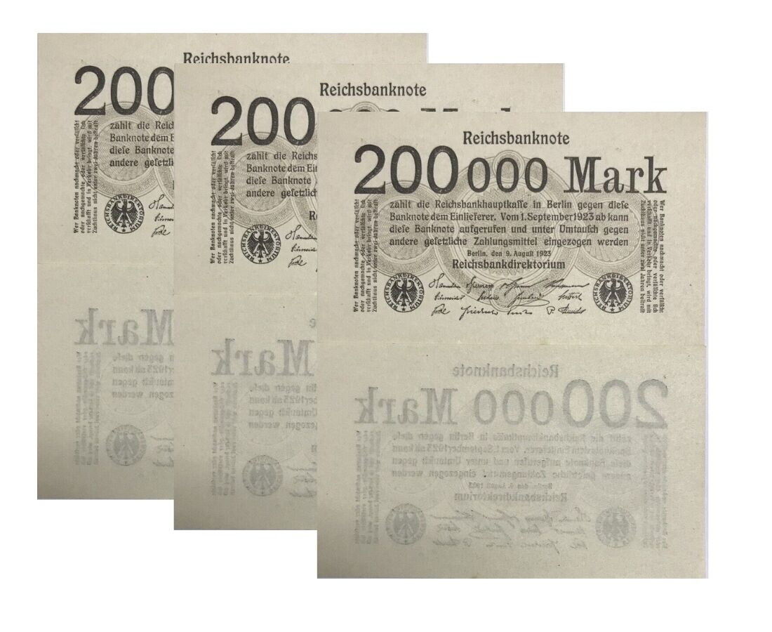 Germany Reichsbank 200000 Mark 1923 P 100 AUnc LOT 3 PCS