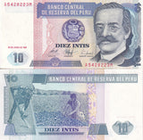 Peru 10 Intis 1987 P 129 UNC ,Ricardo Palma ,Istituto Poligrafico e Zecca dello