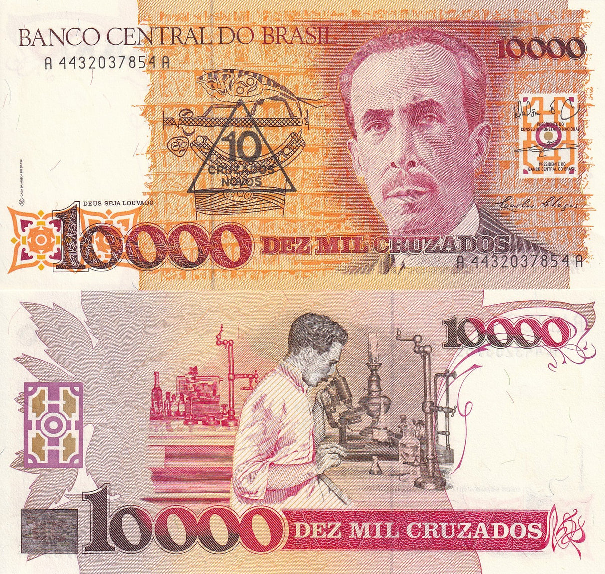 Brazil 10 C.N on 10000 Cruzados ND 1989 P 218 b UNC