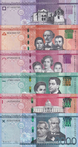 Dominican Set 6 UNC 50 100 - 2000 Pesos Random Year P 189 P 190 - P 194 UNC