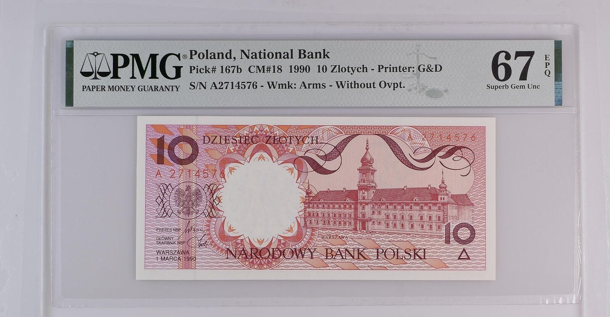Poland 10 Zlotych 1990 P 167 b Superb Gem UNC PMG 67 EPQ