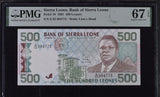Sierra Leone 500 Leones 1991 P 19 a Superb Gem UNC PMG 67 EPQ