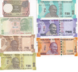 India Set 7 Pcs 1 5 10 20 50 100 200 Rupees Random Year P 94 109 110-117 UNC